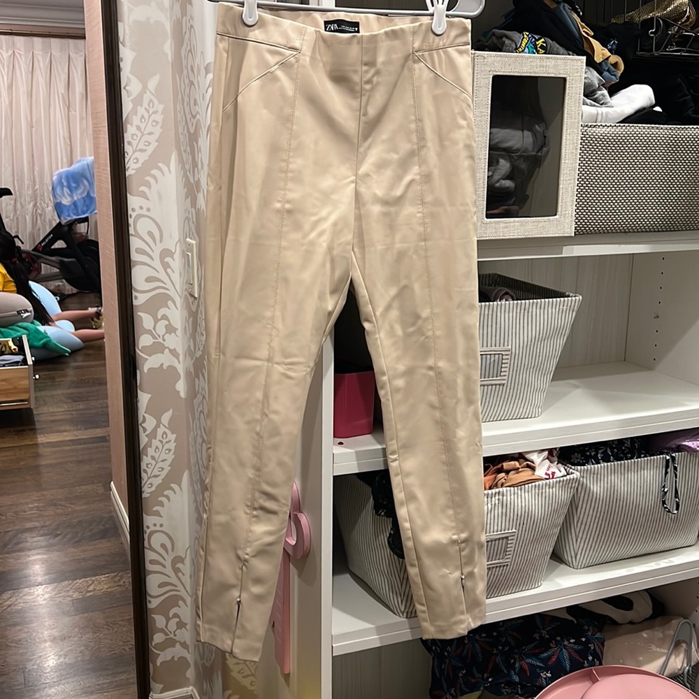 Zara leather-like cream pants